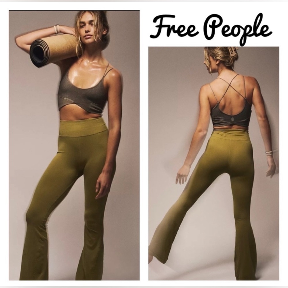 NEW Free People Good Karma Flare Leggings in Dusted Military